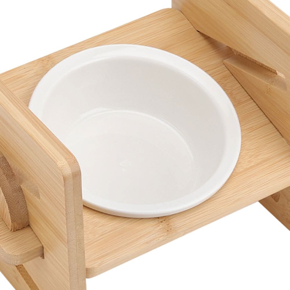 Adjustable Bamboo Single Ceramic Bowl Pet feeder