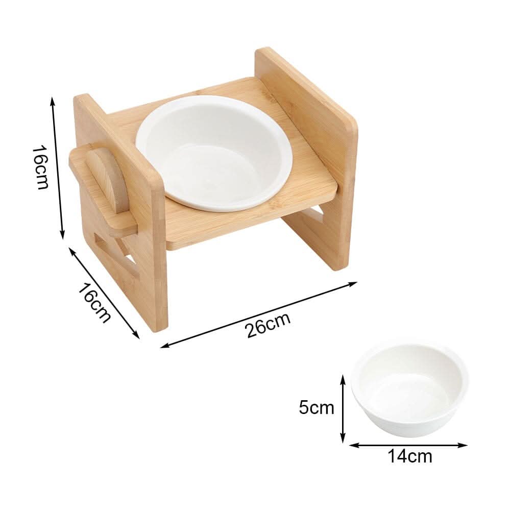 Adjustable Bamboo Single Ceramic Bowl Pet feeder