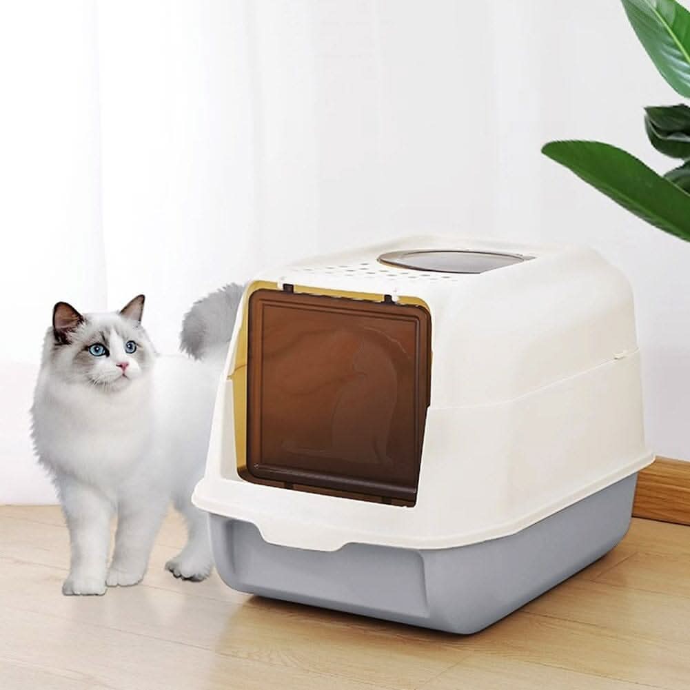 Large Hooded Top Entry Cat Litter Box with Scoop