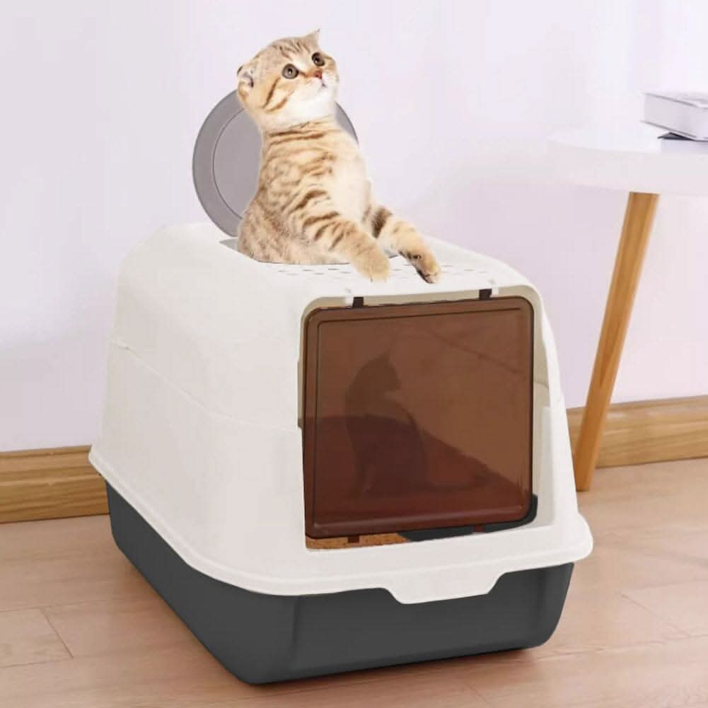 Large Hooded Top Entry Cat Litter Box with Scoop
