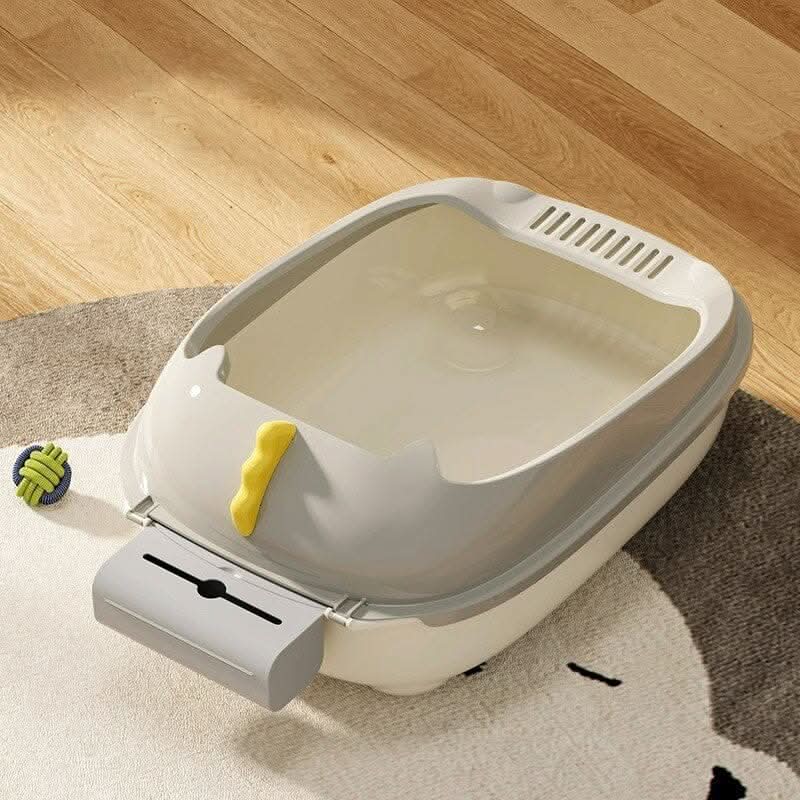 High-Sided Semi-Closed Oval-shaped Cat Litter Box