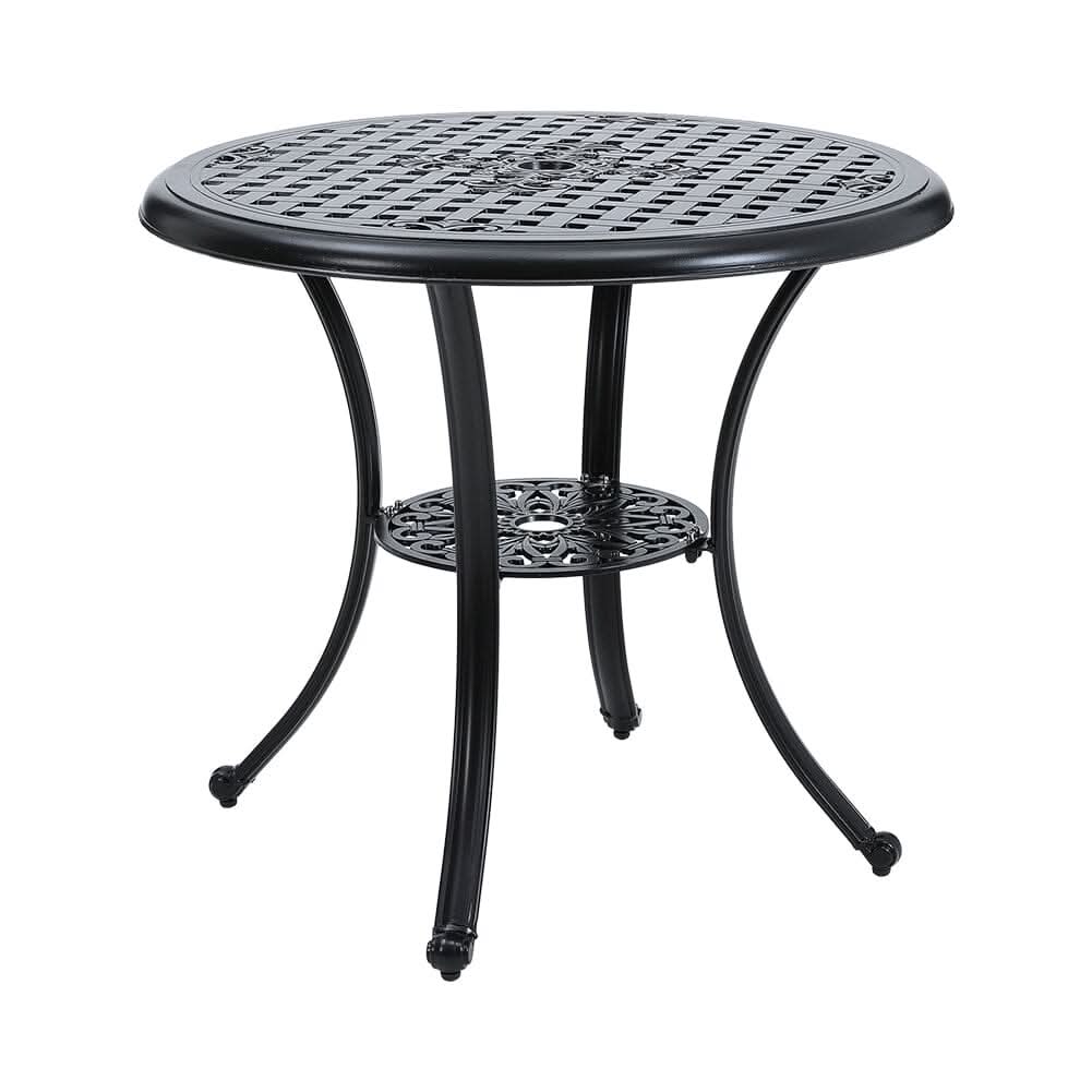 Black Cast Aluminum Round Patio Dining Table with Umbrella Hole