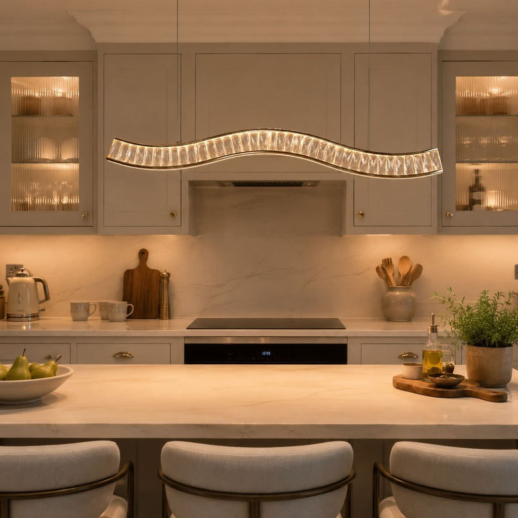 Lightsin Gold Crystal Wave LED Pendant Light Modern Chandelier for Contemporary Interiors