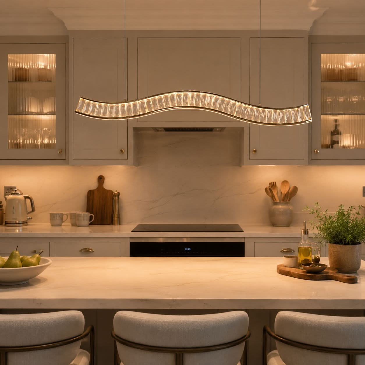 Lightsin Gold Crystal Wave LED Pendant Light Modern Chandelier for Contemporary Interiors