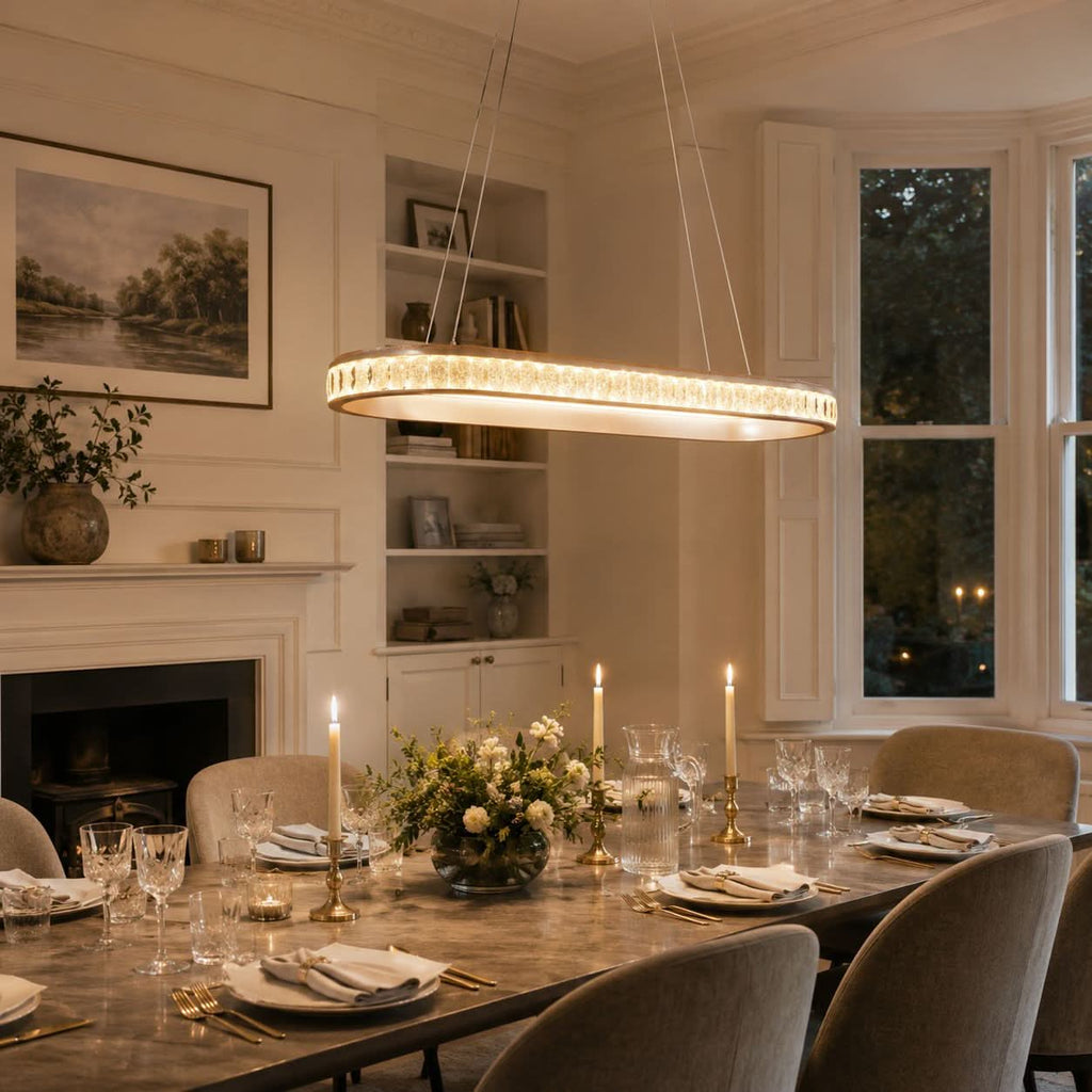 Lightsin Elegant Champagne Gold Oval Pendant Light with Crystal Accents