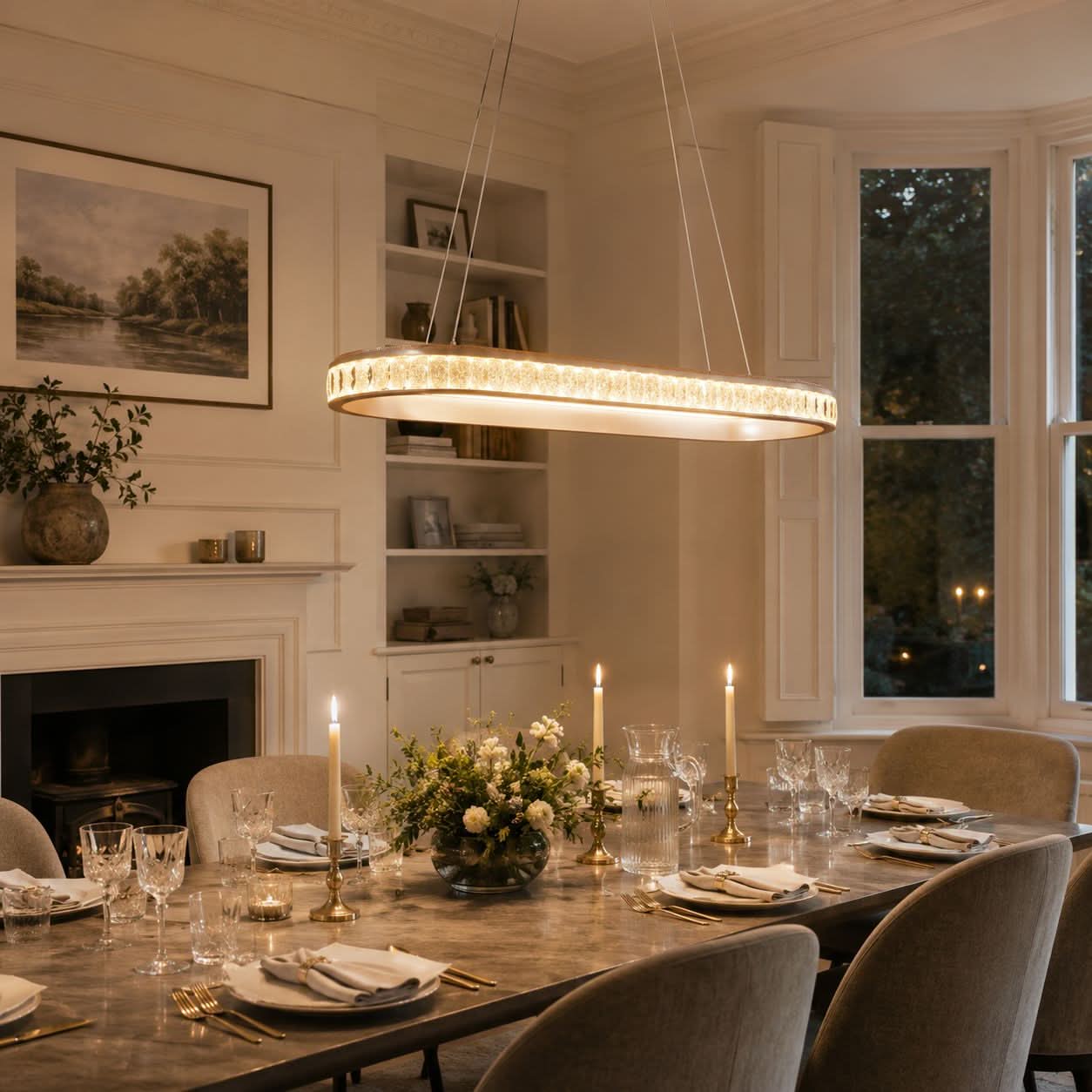 Lightsin Elegant Champagne Gold Oval Pendant Light with Crystal Accents