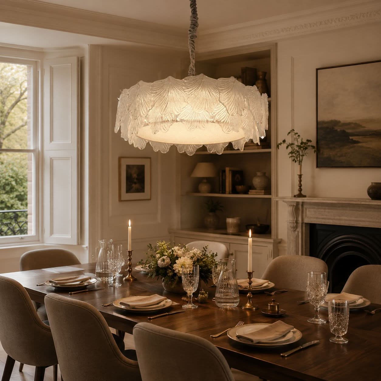 Lightsin Modern Vintage Leaf Glass Pendant Light with Metal Frame for Living Room