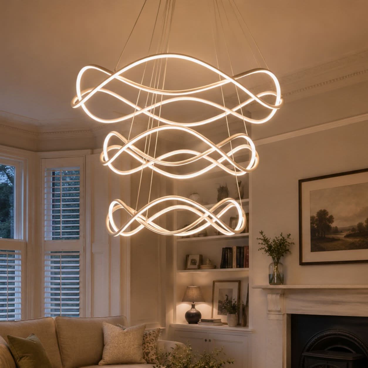 Lightsin Modern Rose Red LED Pendant Light Spiral Design with Adjustable Cables
