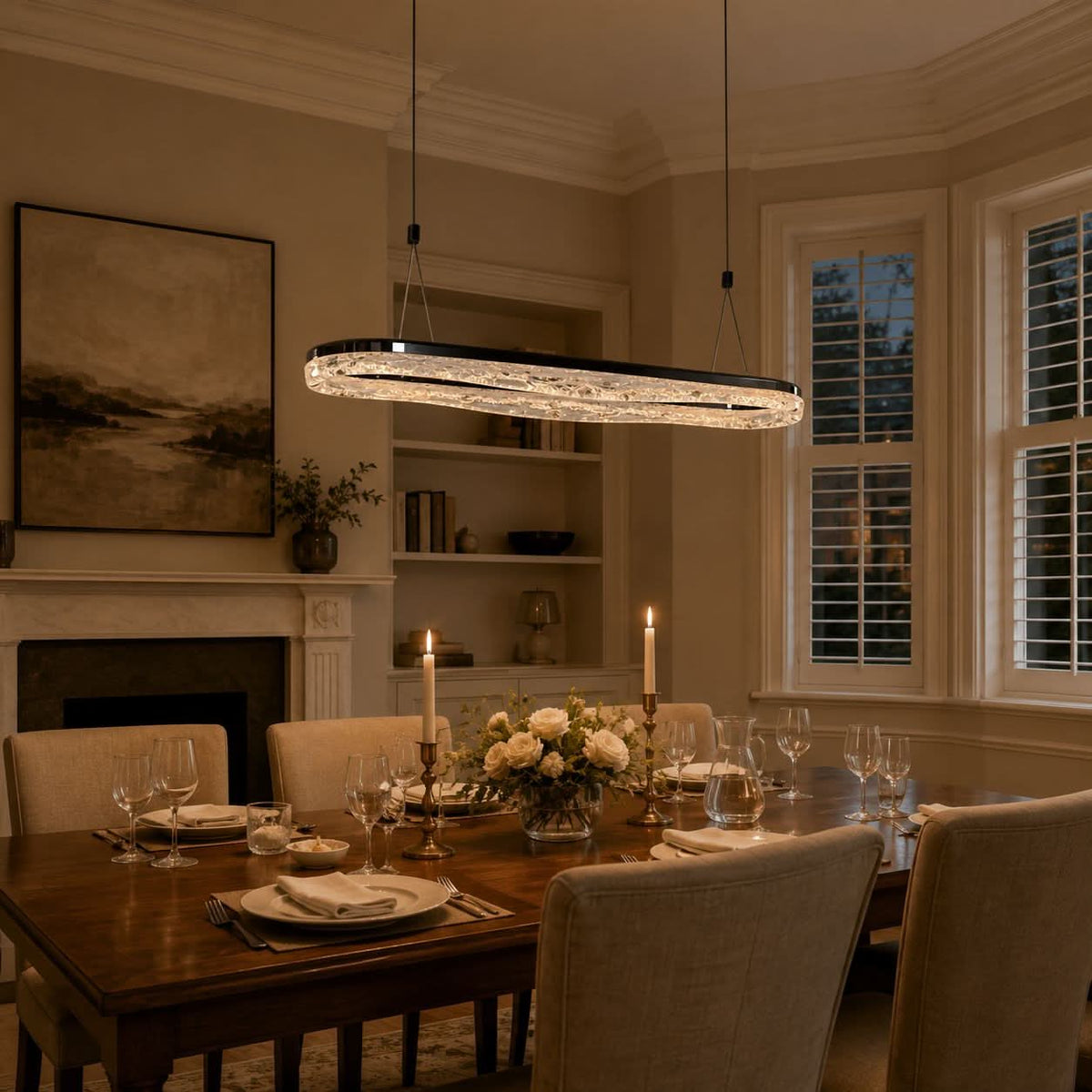 Lightsin Sleek Pearl Black LED Resin Oval Pendant Light Modern Chandelier Lighting