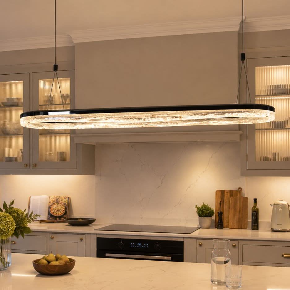 Lightsin Sleek Pearl Black LED Resin Oval Pendant Light Modern Chandelier Lighting