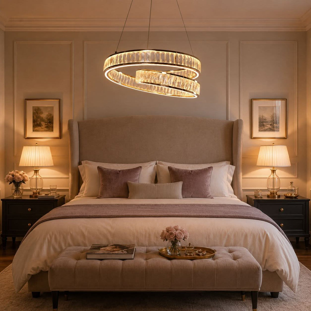 Lightsin Elegant Gold Crystal Swirl Pendant Light Luxury Crystal Chandelier for Living Room