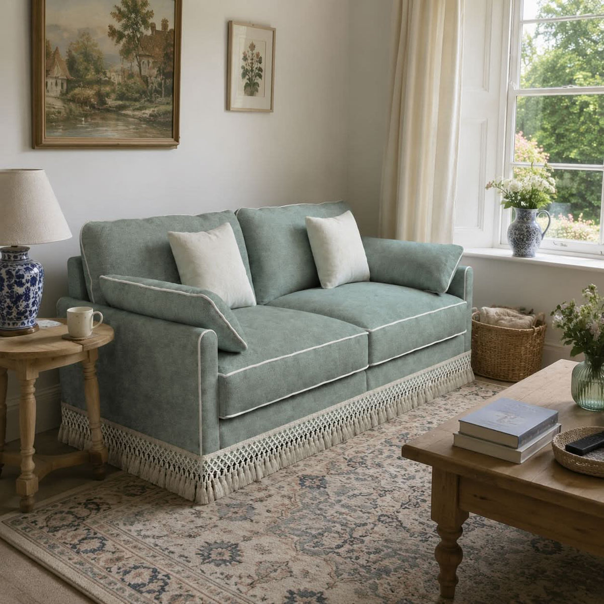 Cotton Linen Detachable Modular Sofa with Fringed Trim