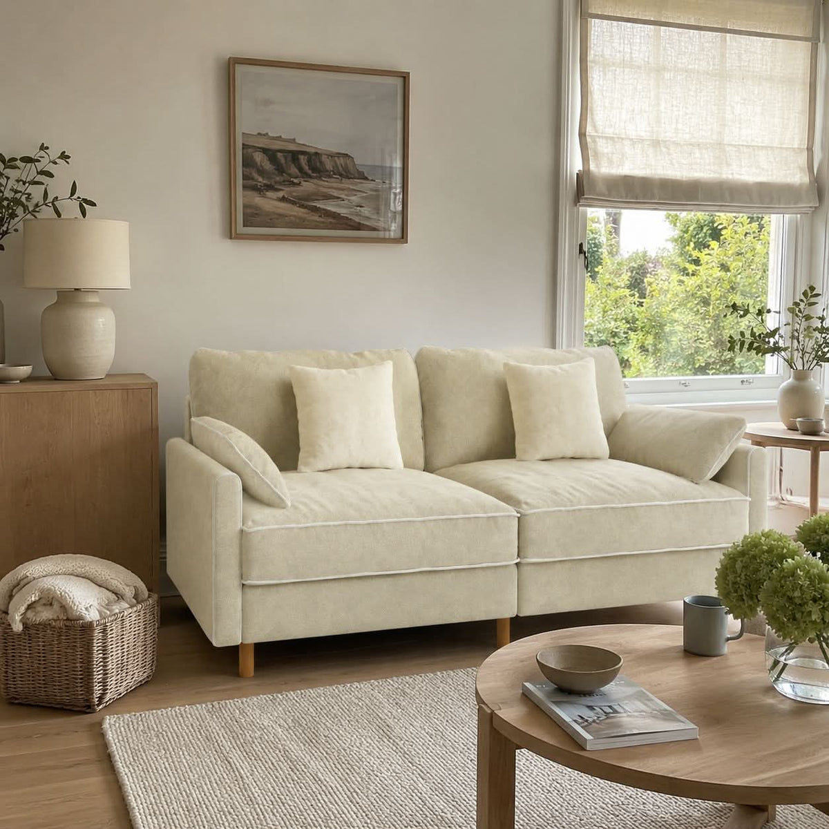 Cotton Linen Detachable Modular Sofa with Fringed Trim