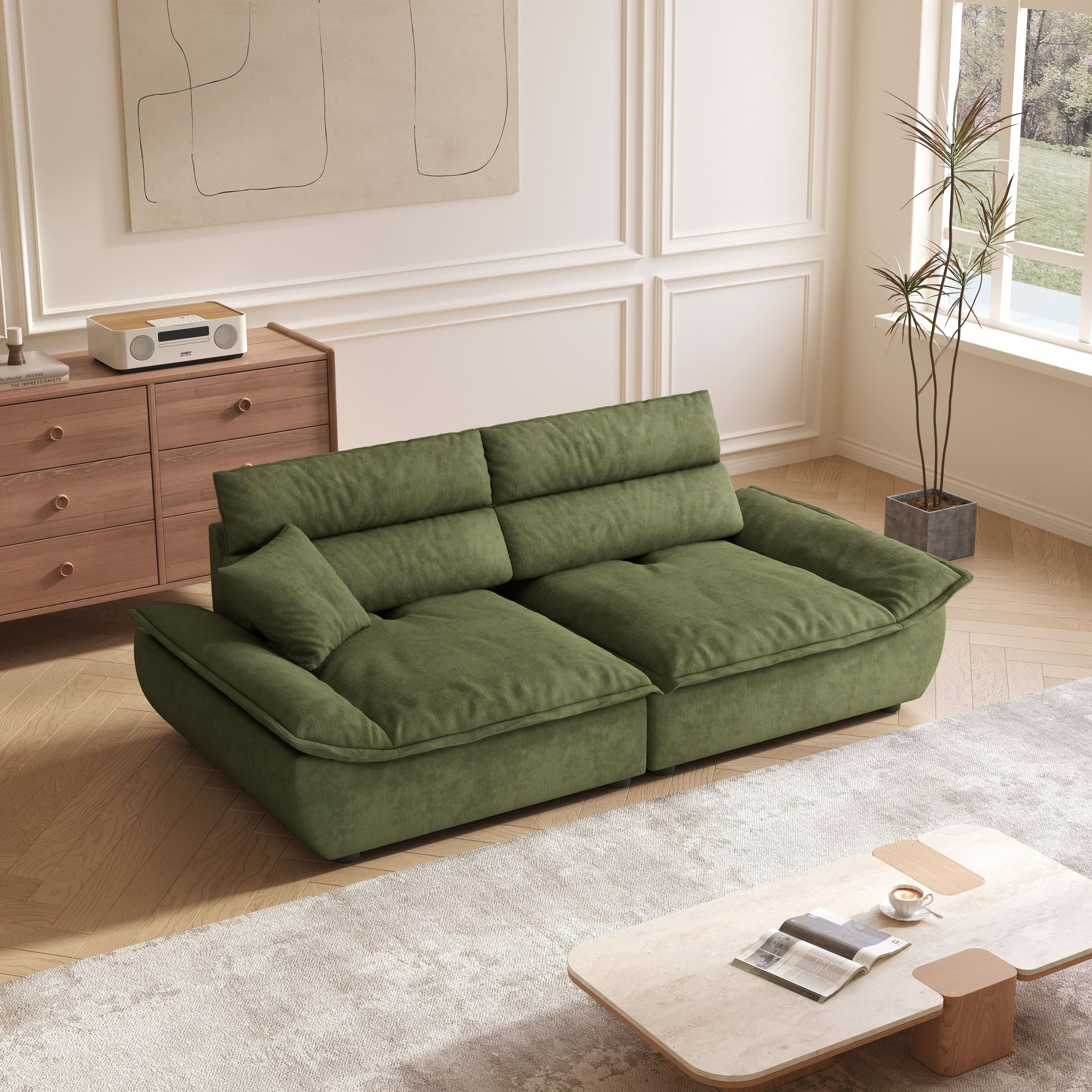 Cottonfy Adjustable Backrest Sailboat  Corduroy Sofa Green