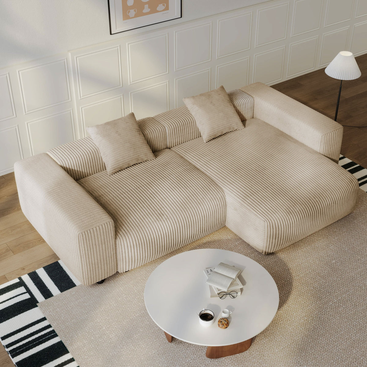 Cottonfy Corduroy Modular Wide Seat Chaise Sofa Block