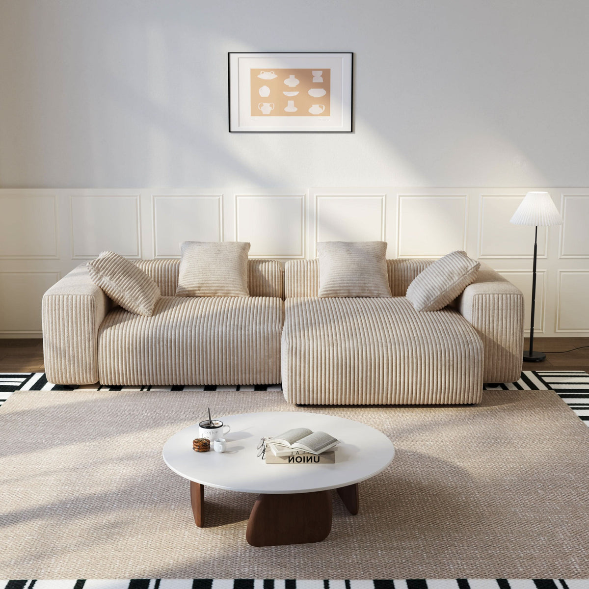 Cottonfy Corduroy Modular Wide Seat Chaise Sofa Block