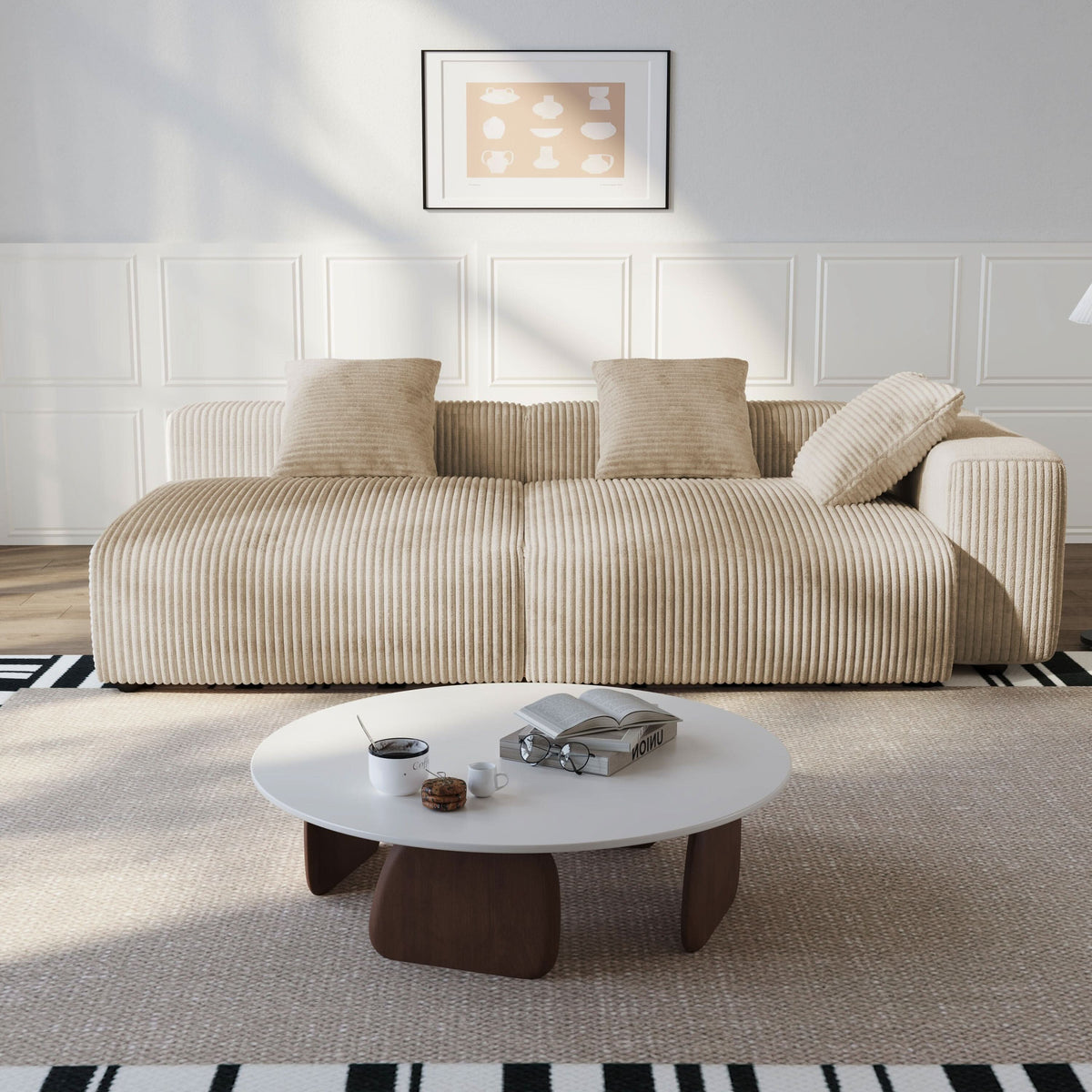 Cottonfy Corduroy Modular Wide Seat Chaise Sofa Block