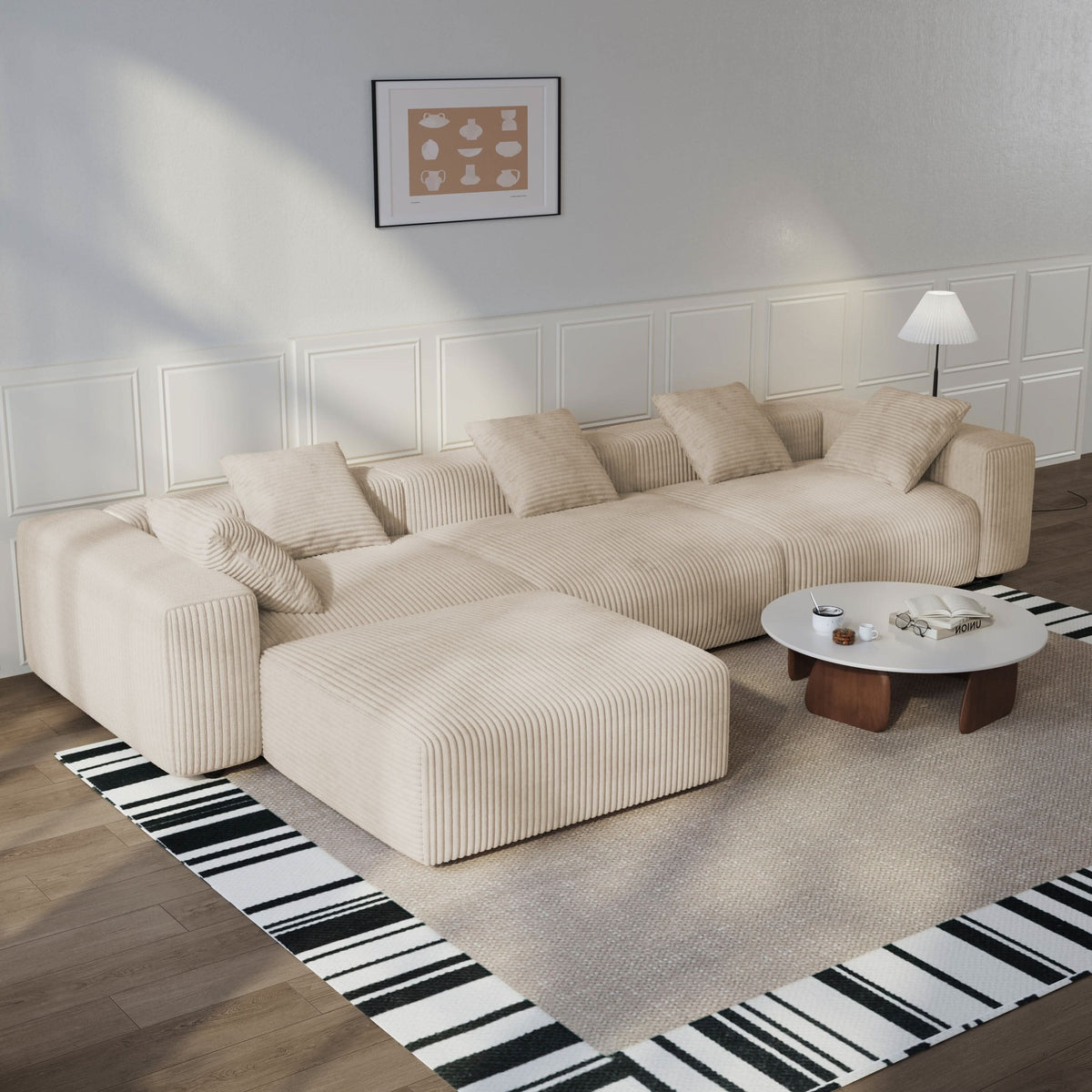 Cottonfy Corduroy Modular Wide Seat Chaise Sofa Block