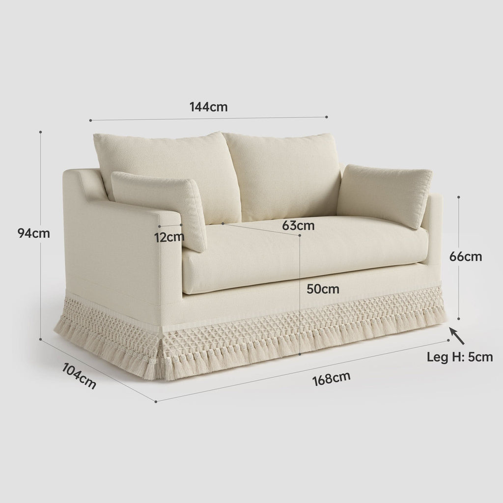 Cottonfy Cotton-Linen Washable Fringe 2 Seater Sofa