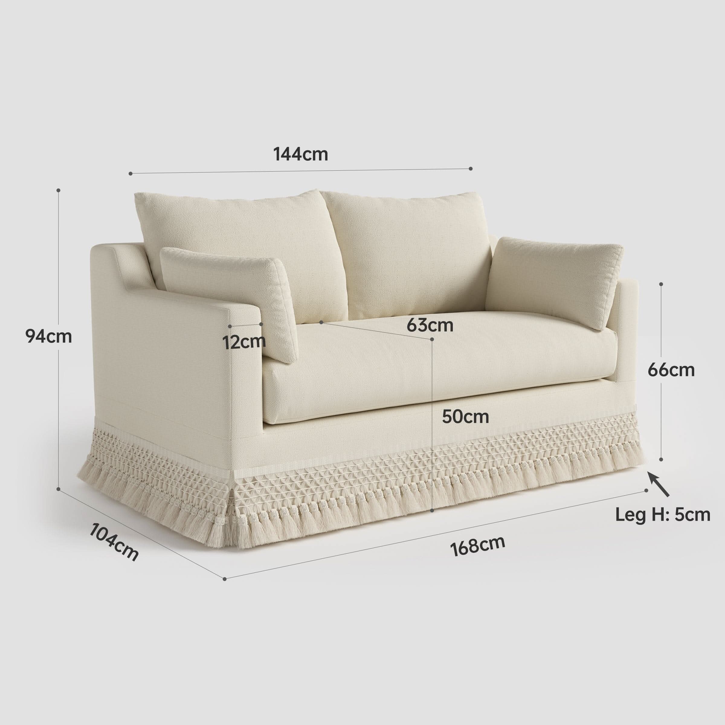 Cottonfy Cotton-Linen Washable Fringe 2 Seater Sofa