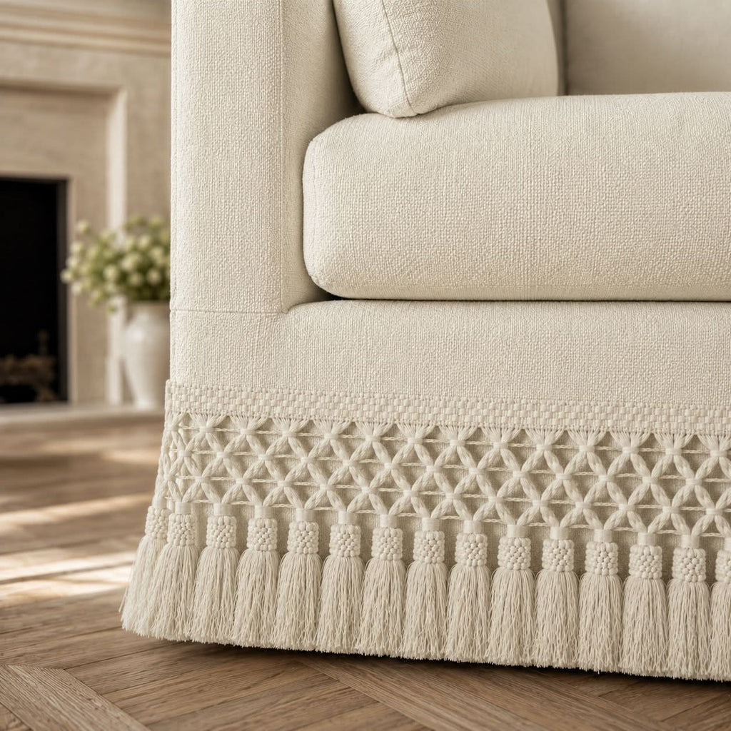 Cottonfy Cotton-Linen Washable Fringe 2 Seater Sofa