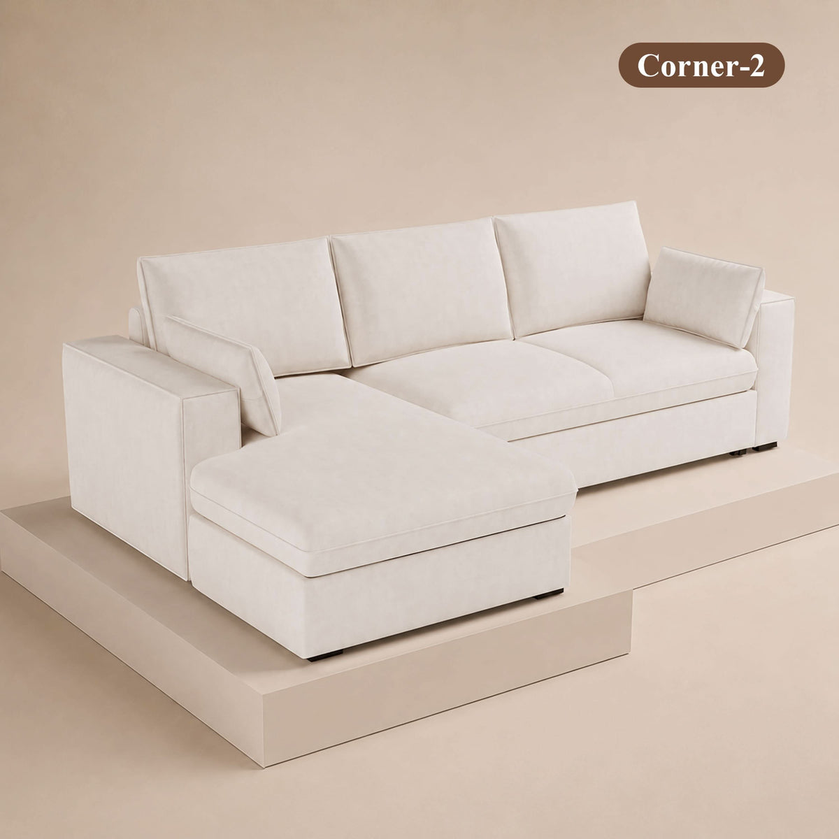Cottonfy Creamy Tofu Block Pullout Sofa Bed with Storage