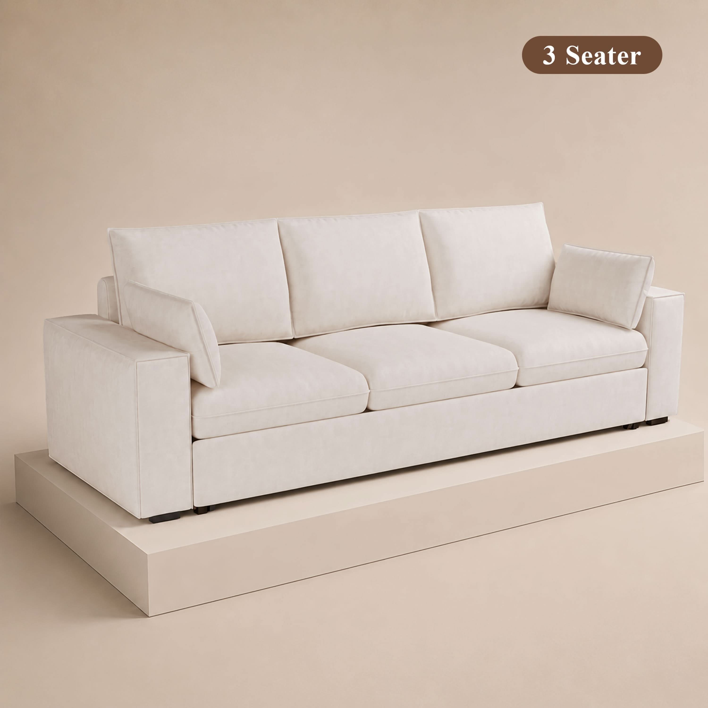 Cottonfy Creamy Tofu Block Pullout Sofa Bed with Storage