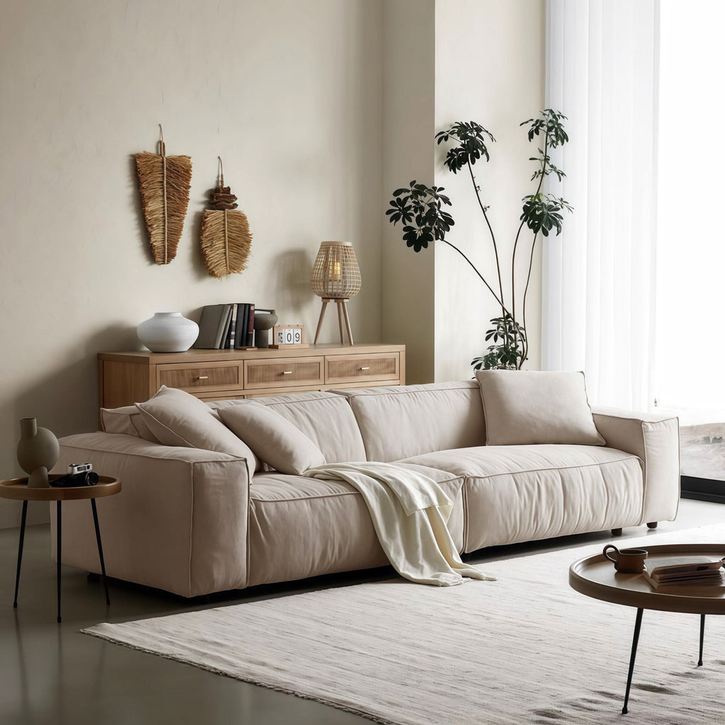 Cottonfy Elegant Linen Tofu Block Fabric Down Sofa