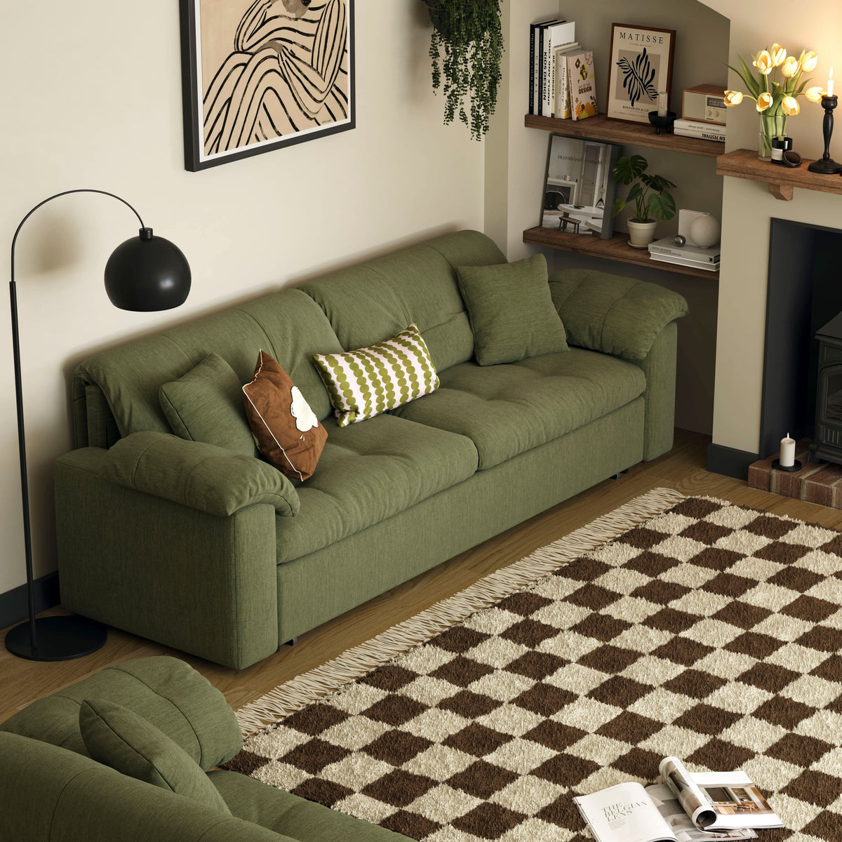 Cottonfy Multifunctional Sleeper Pull Out 2 Seater Sofa Bed with Storage Space