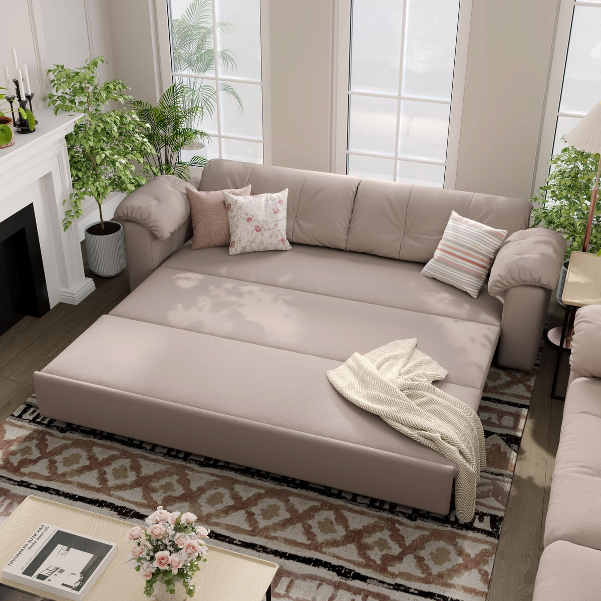 Cottonfy Multifunctional Sleeper Pull Out 2 Seater Sofa Bed with Storage Space