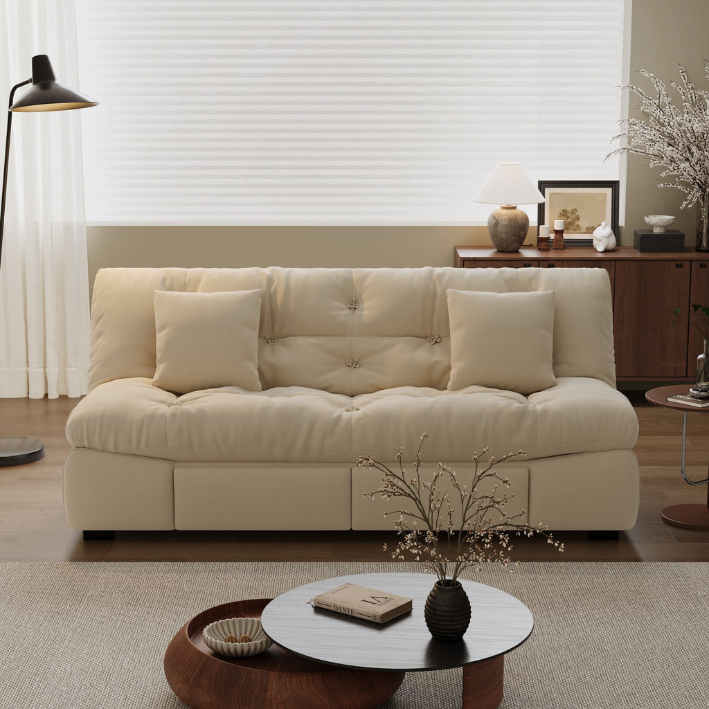 Cottonfy Upgrade Cream Cloud Double Folding Sofa Bed with Storage
