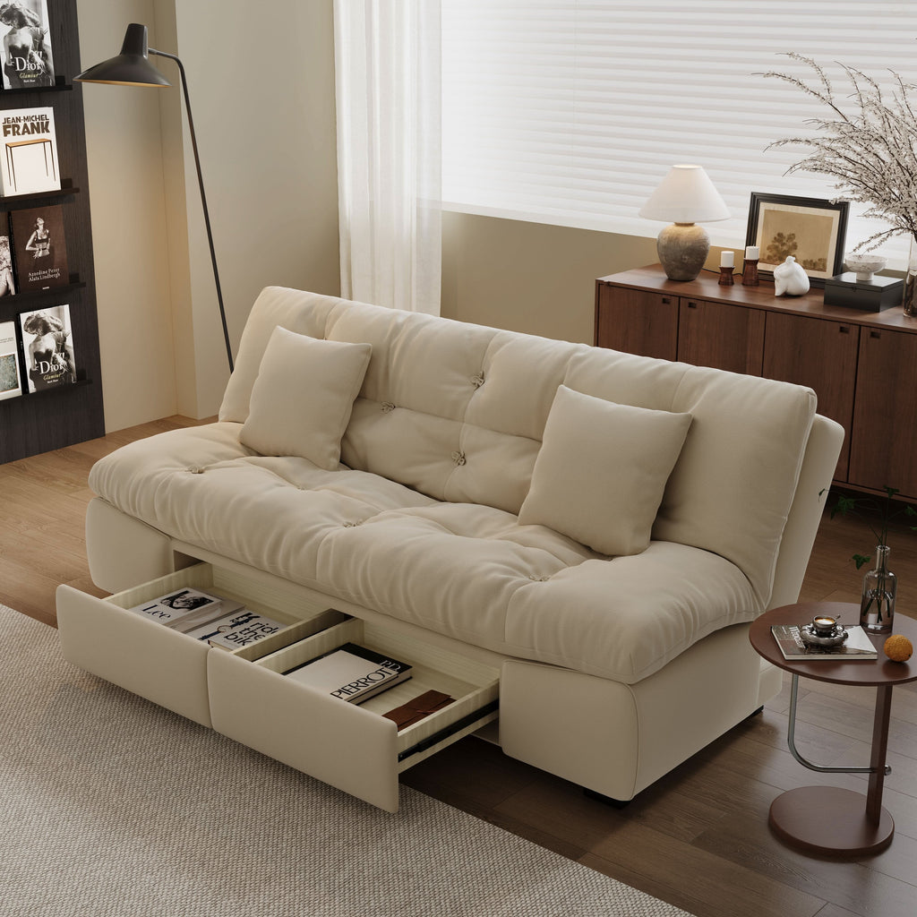Cottonfy Upgrade Cream Cloud Double Folding Sofa Bed with Storage