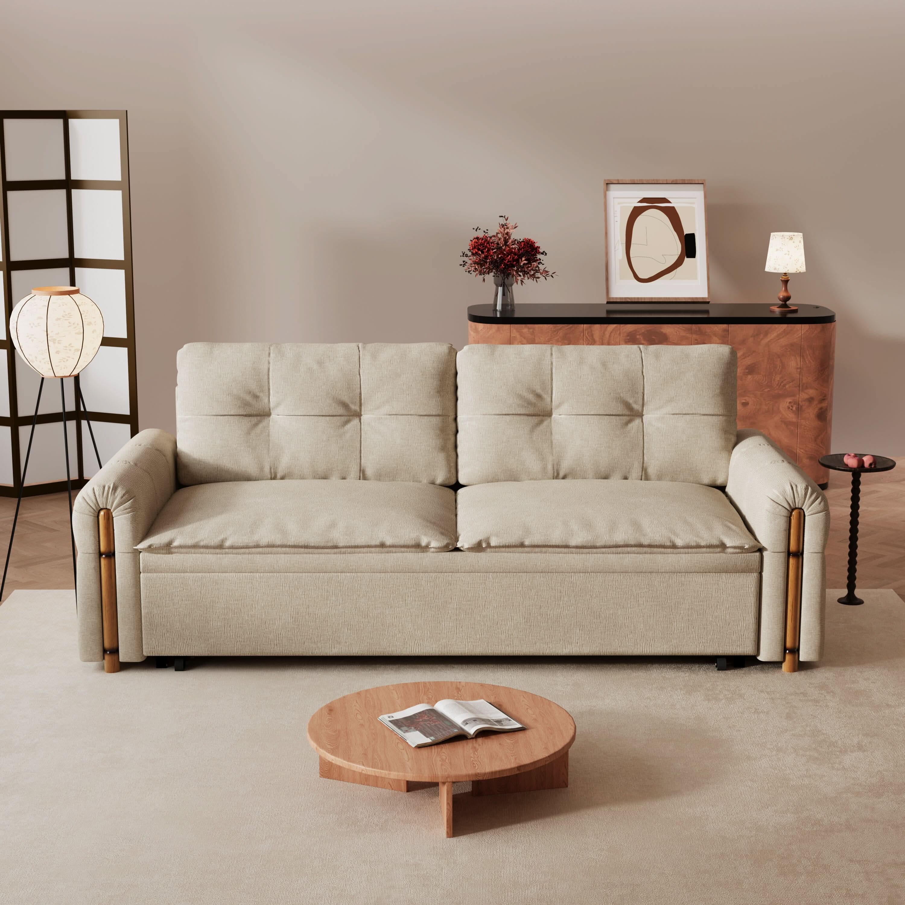 Cottonfy Vintage Pet Friendly Bamboo Design Sofa Bed with Storage