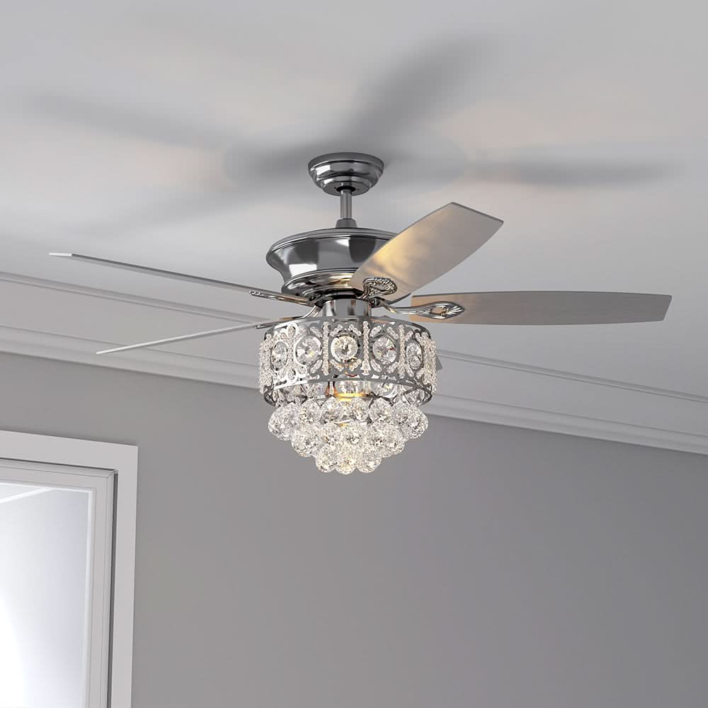 52 Inch LED Ceiling Fan 5 Blades Crystal Chandelier