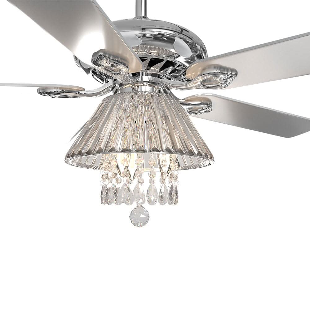 52Inch Silver Ceiling Fan with Light Crystal Droplets Chandelier