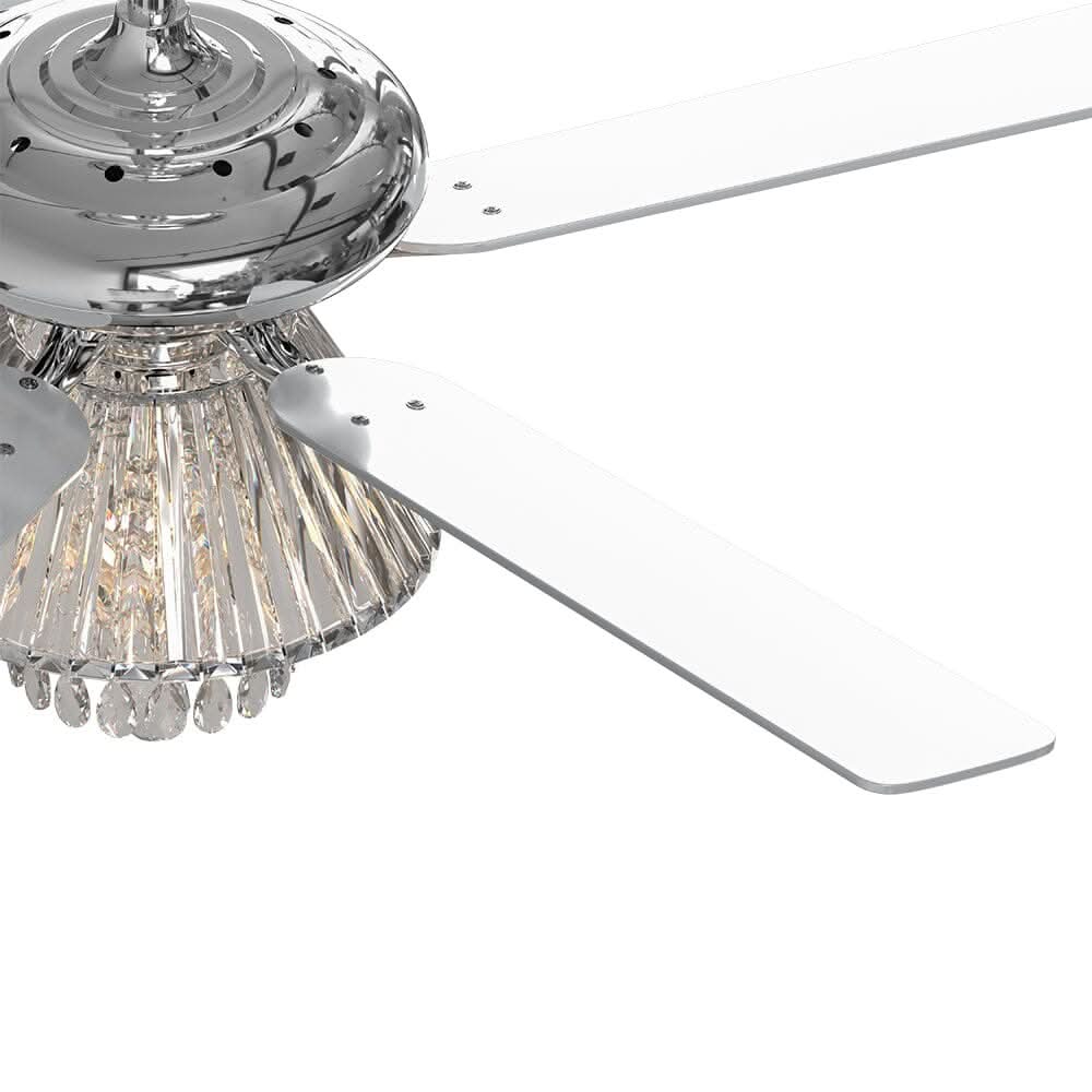 52Inch Silver Ceiling Fan with Light Crystal Droplets Chandelier