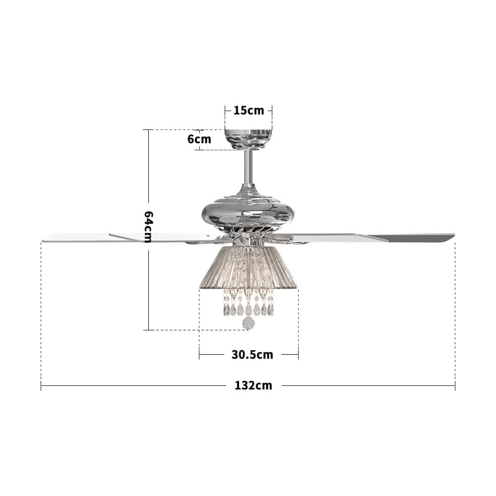 52Inch Silver Ceiling Fan with Light Crystal Droplets Chandelier