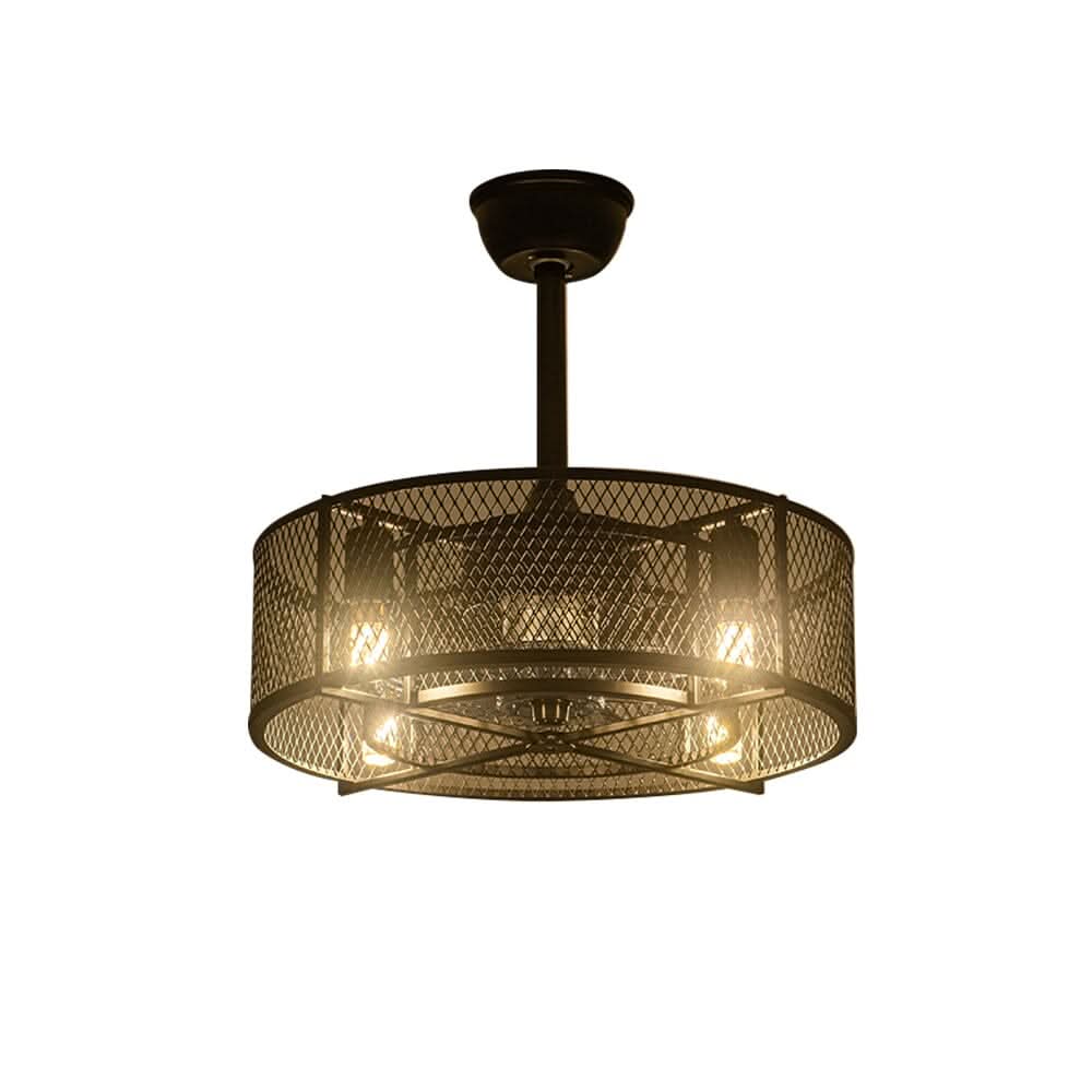 Black Ceiling Fan with 30W Light Wind Pendant with Metal Mesh Cage