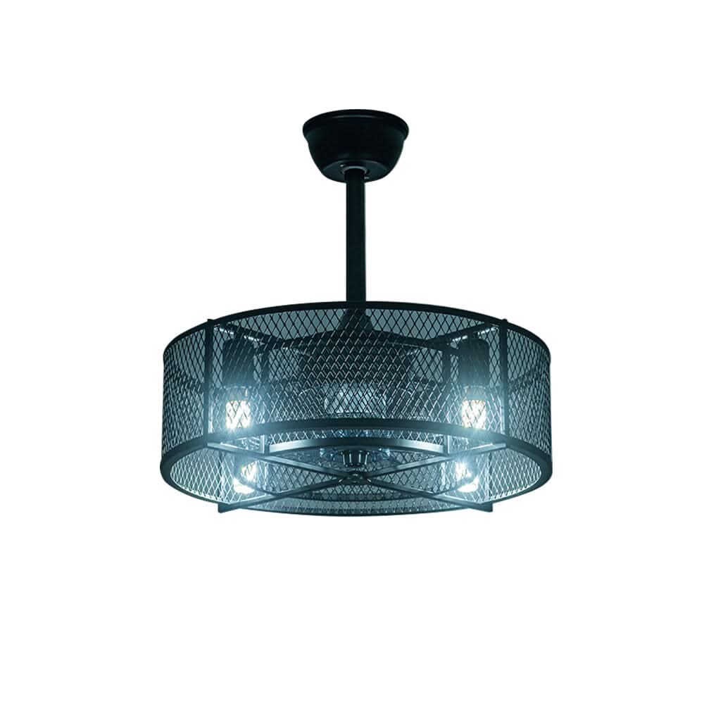Black Ceiling Fan with 30W Light Wind Pendant with Metal Mesh Cage