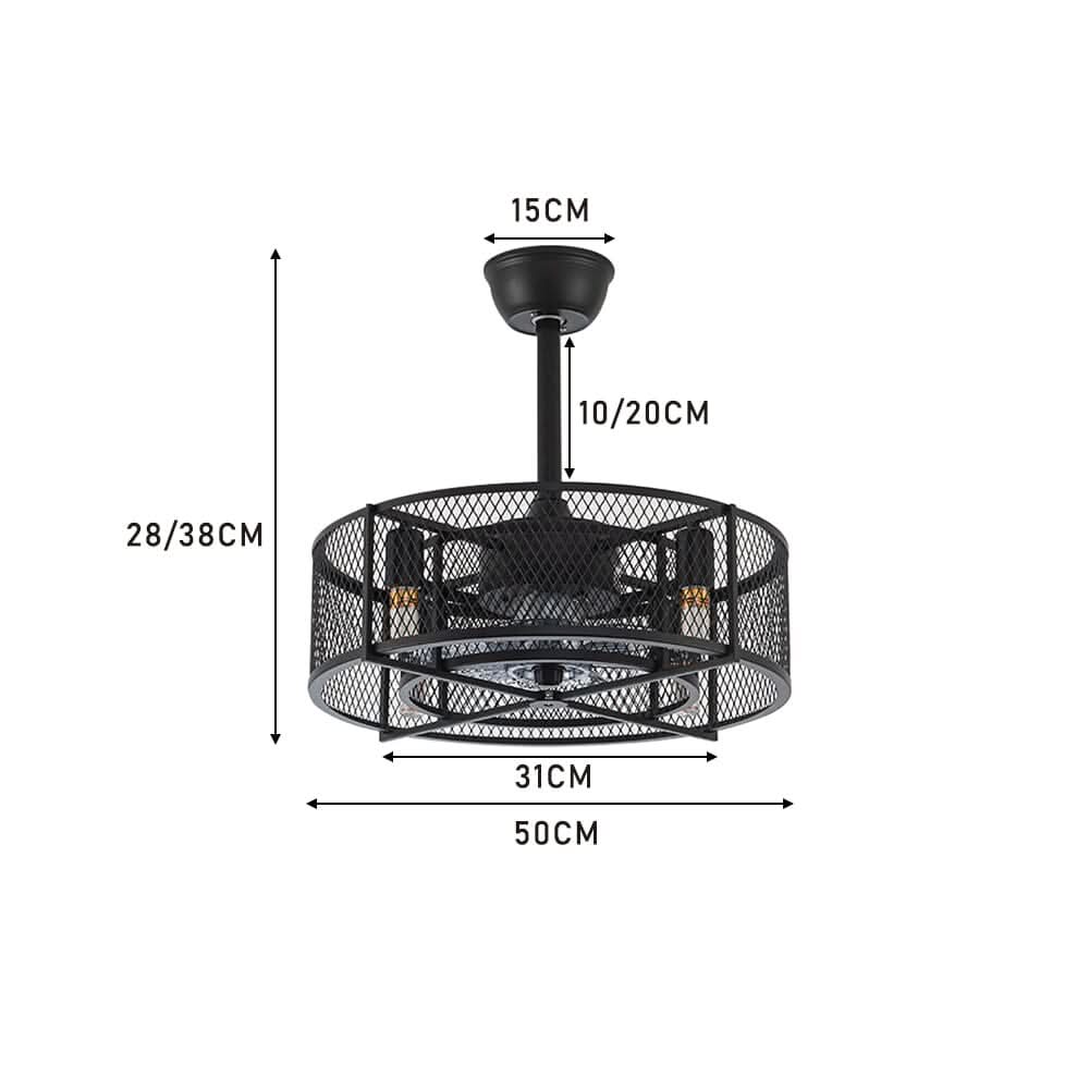 Black Ceiling Fan with 30W Light Wind Pendant with Metal Mesh Cage