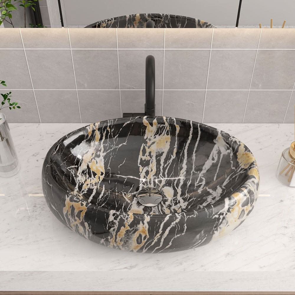48cm W Ceramics Bathroom Sink Oval Vessel Sink with Drain Stopper