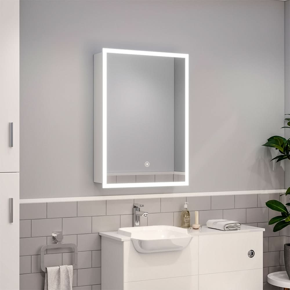 70cm Height Modern Rectangular LED Bathroom Mirror with Wall Mount Cabinet