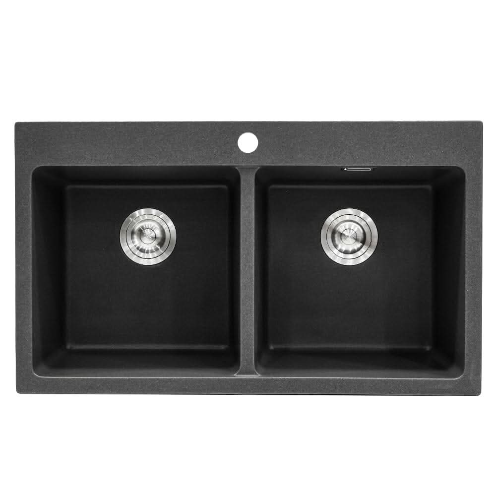 Quartz Undermount Kitchen Sink Double Bowl Black/Grey