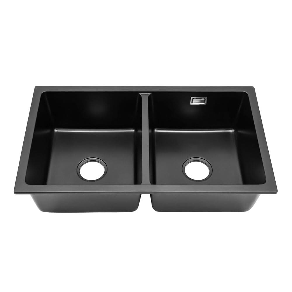 Quartz Undermount Kitchen Sink Double Bowl Black/Grey