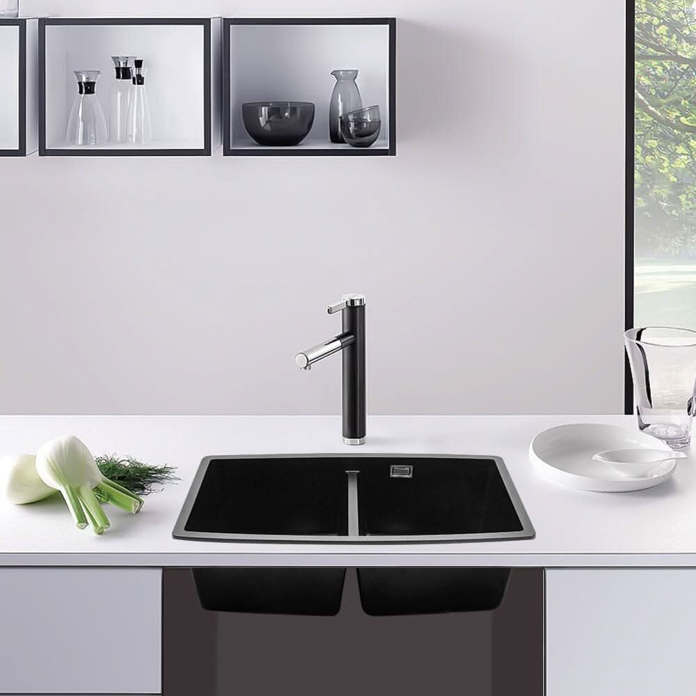 Black High-quality Equal Double Bowl Undermount Kitchen Sink