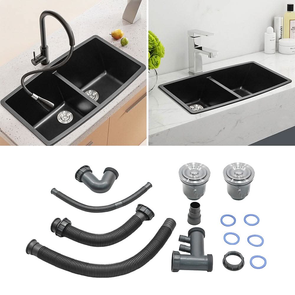 Black High-quality Equal Double Bowl Undermount Kitchen Sink