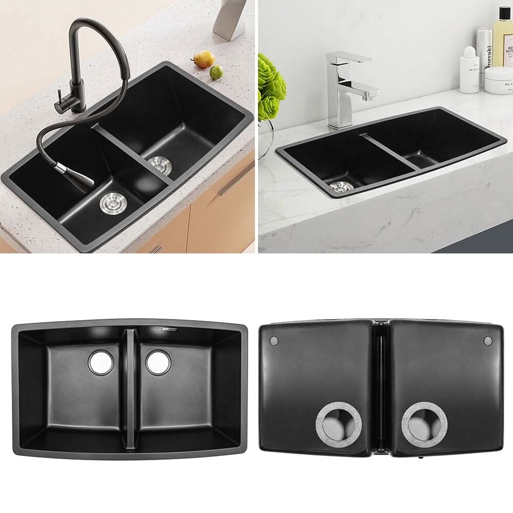 Black High-quality Equal Double Bowl Undermount Kitchen Sink