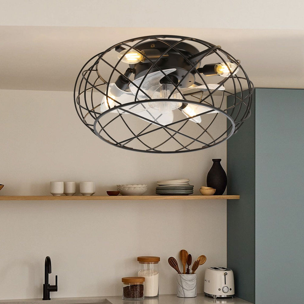 Black Cage Ceiling Fan Light