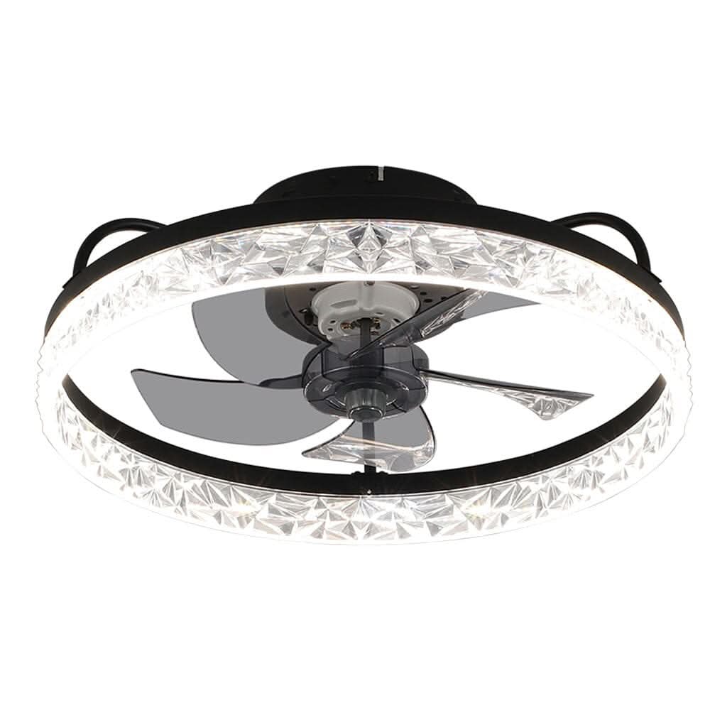 48cm Modern Black Round Crystal Ceiling Fan with Light