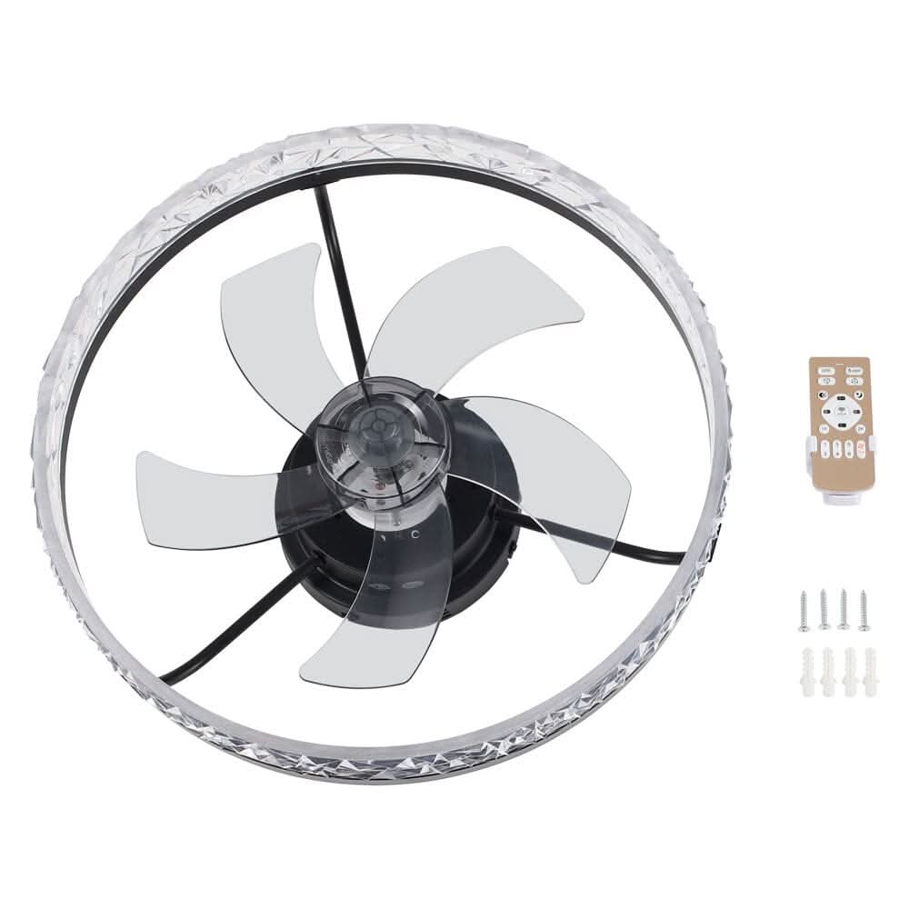 48cm Modern Black Round Crystal Ceiling Fan with Light
